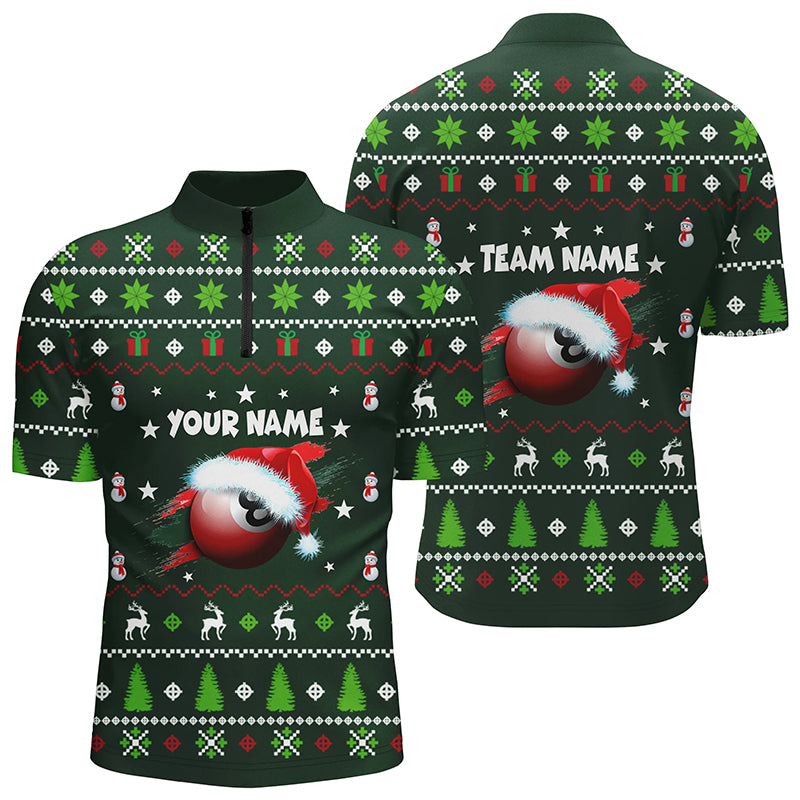 Personalized Green Christmas 8 Ball Billiard Quarter-Zip Shirts For Men Christmas Billiards Jerseys VHM0628