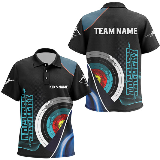 Personalized 3D Targets Archery Polo Shirts For Kids, Custom Blue Black Arrow Archery Team Shirts VHM0600