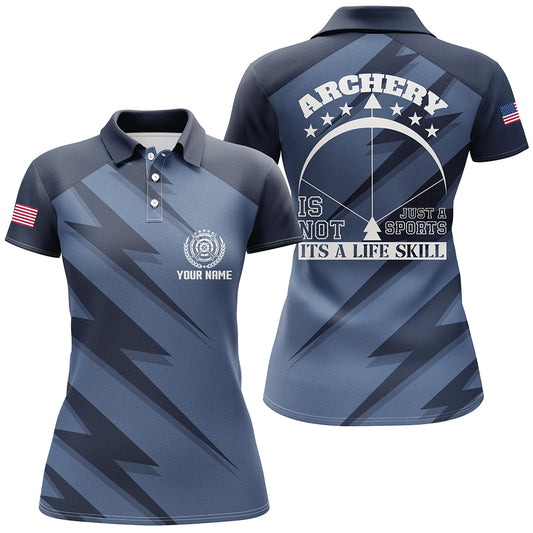 Personalized Its A Life Skill Archery Polo Shirts For Women, Custom Blue US Flag Archery Shirts VHM0767