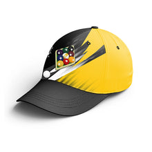 Load image into Gallery viewer, Billiard 9 Ball Pool Custom Name Yellow Black 3D Billiards Hat Cap, Adjustable Top Hat Billiards VHM0454