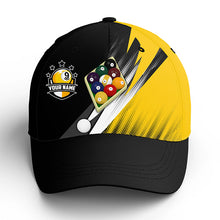 Load image into Gallery viewer, Billiard 9 Ball Pool Custom Name Yellow Black 3D Billiards Hat Cap, Adjustable Top Hat Billiards VHM0454