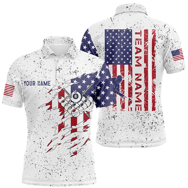 Personalized Billiard Balls US Flag White Grunge Polo Shirts For Men, Custom Billiard Pool Jerseys VHM0088