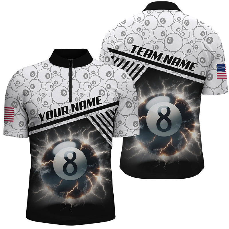 Personalized Thunder Lighting 8 Ball Billiard 3D Quarter-Zip Shirts For Men, 8 Ball Pool Jerseys VHM1011