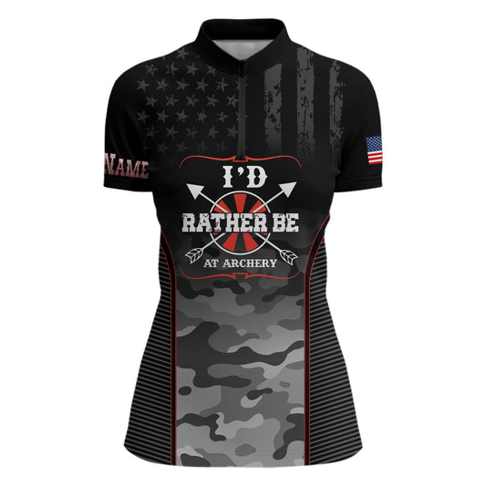 Personalized American Flag Camouflage Archery Quarter-Zip Shirts For Women, Custom Archery Jerseys VHM0792