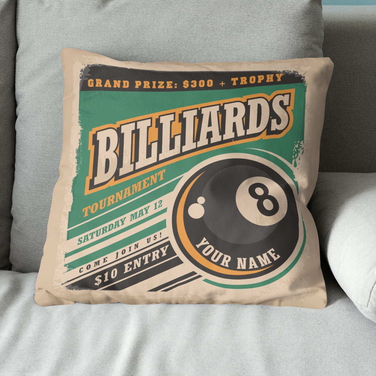Personalized Retro Billiard Tournament Throw Pillow Gift For Pool Player VHM0840