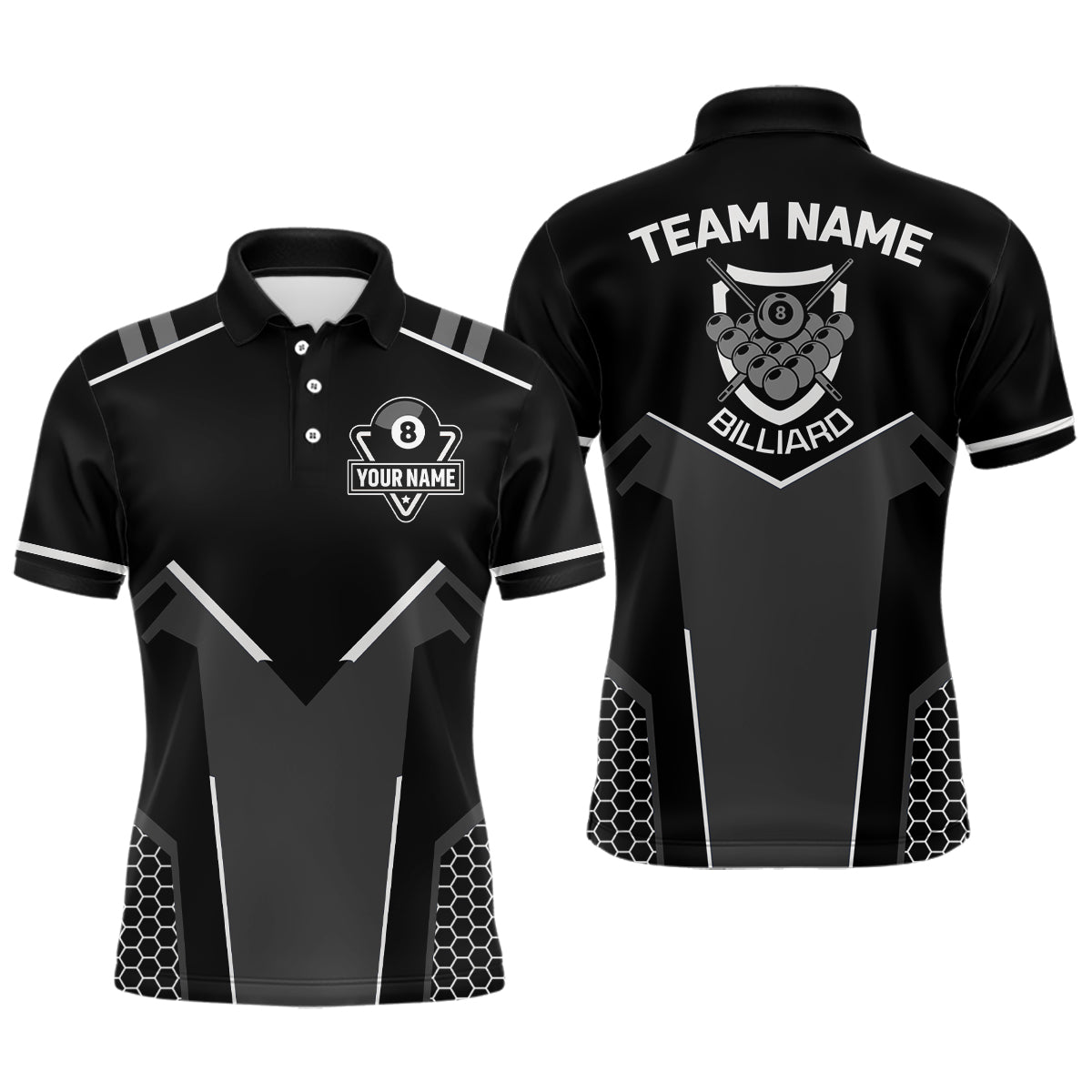Personalized Style Black White 8 Ball Billiard 3D Polo Shirts For Men, 8 Ball Pool Team Jerseys VHM1055