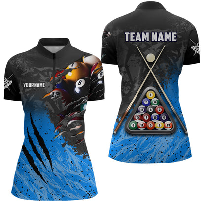 Personalized Blue Black 8 Ball Billiards 3D Shirts For Women Custom Pool Billiards Team Jerseys VHM1186