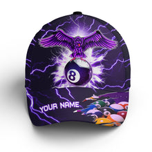 Load image into Gallery viewer, Personalized Thunder Pattern Eagle 8 Ball Purple 3D Billiards Hat For Men And Women, Billiards Hat VHM0419