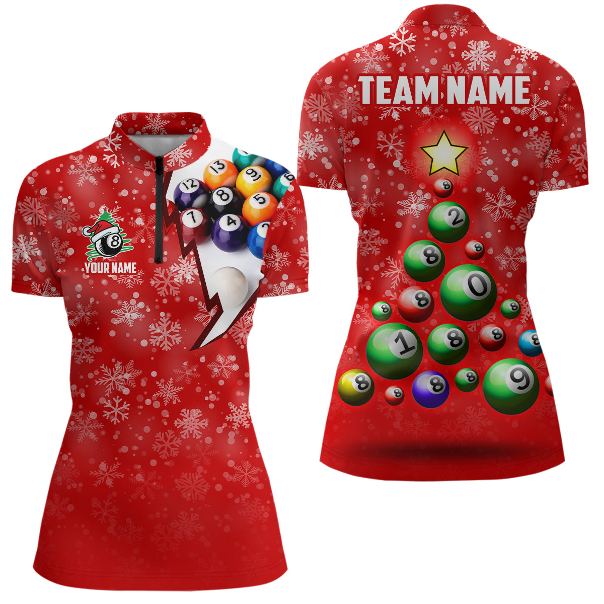 Personalized Christmas Tree Billiard Balls Quarter-Zip Shirts For Women, Christmas 8 Ball Pool Shirts VHM0629