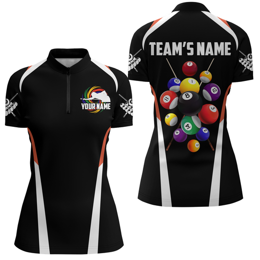 Personalized Billiard Balls 3D Quarter-Zip Shirts For Women, Black Colors Billiard Players Jerseys VHM0379