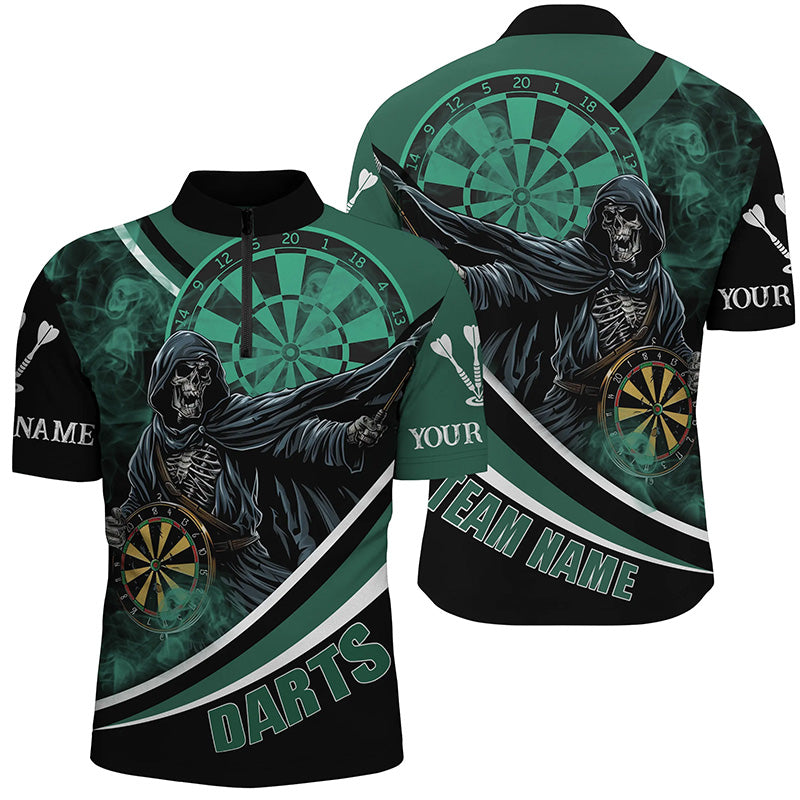 Grim Reaper Green Darts Jersey Men Quarter-Zip Shirts Custom Team League Darts Shirts TDM1390
