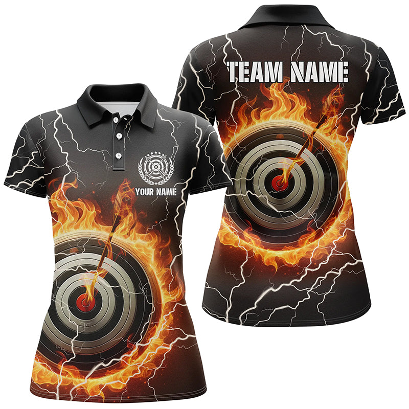 Personalized Flaming Archery 3d Target Thunder Lightning Women Polo Shirts, Custom Archery Jersey TDM0975
