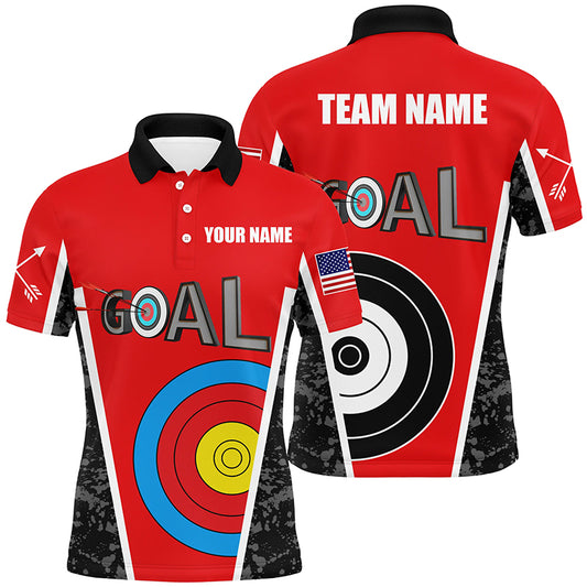 Personalized Name Red Archery Goal Men Polo Shirts Custom 3D Target Archery Jerseys For Team TDM1152