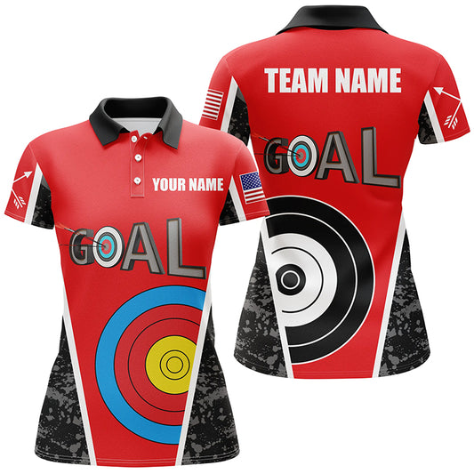 Personalized Name Red Archery Goal Women Polo Shirts Custom 3D Target Archery Jerseys For Team TDM1152