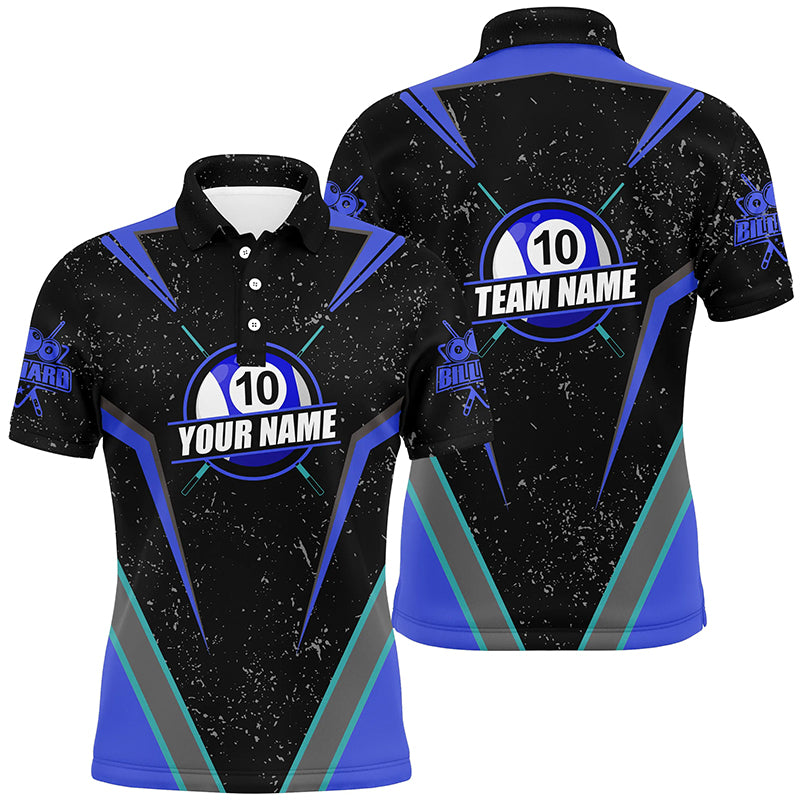 Personalized Grunge 10 Ball Billiard Polo Shirts For Men, 10 Ball Pool Billiard Jerseys For Team TDM1032