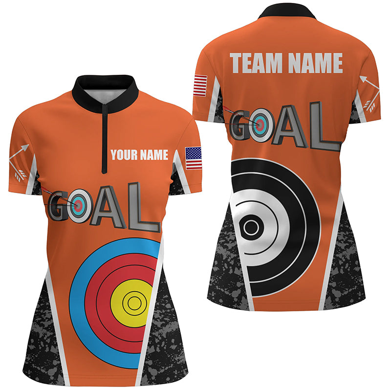 Personalized Orange Archery Goal Women Quarter-Zip Shirts, 3d Archery Target Jerseys Shirts TDM0488