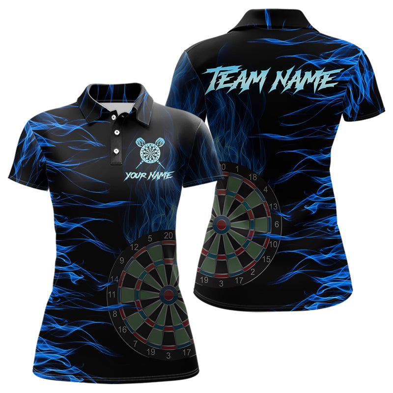 Personalized Blue Flaming 3D Fire Dart Shirts For Women Custom Team Dart Jerseys Polo & Quarter Zip TDM3685