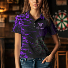 Load image into Gallery viewer, Personalized Purple Flaming 3D Fire Dart Shirts For Women Custom Team Dart Jerseys Polo &amp; Quarter Zip TDM3686