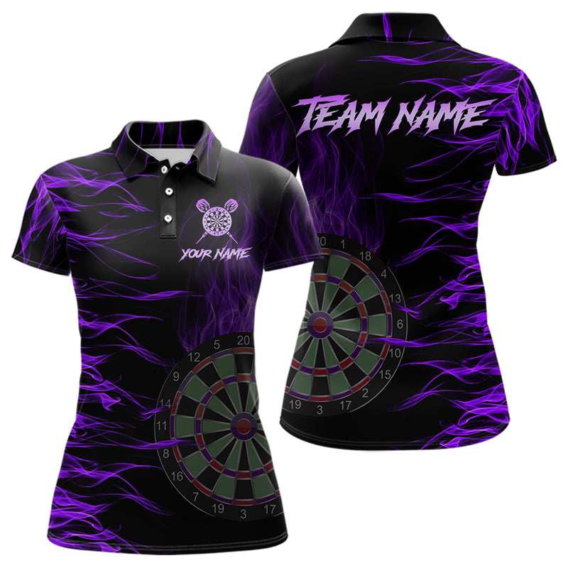 Personalized Purple Flaming 3D Fire Dart Shirts For Women Custom Team Dart Jerseys Polo & Quarter Zip TDM3686