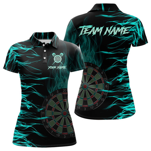 Personalized Turquoise Flaming Dart Shirts For Women Custom Fire Dart Jerseys Polo & Quarter Zip TDM3687