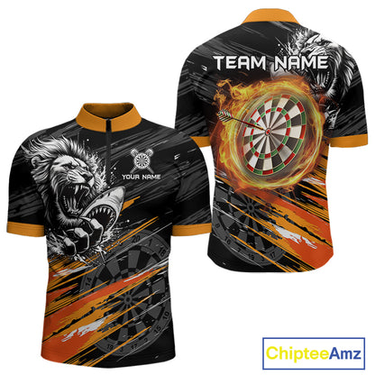 Orange And Black Grunge Lion And Shark Dart Shirts Custom Men's Dart Jersey Polo & Quarter Zip TDM3847