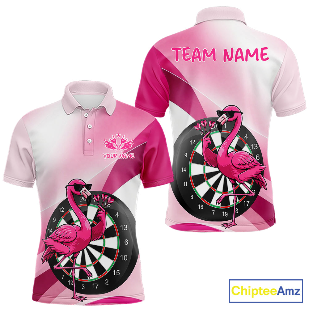 Custom Pink Flamingo Funny Darts Shirt For Men, Darts Team Jersey Polo & 1/4 Zip, Darts Gift TDM6278
