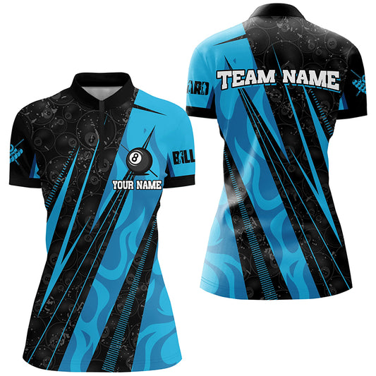 Personalized Blue Billiard Tournament Sport Shirts For Women, Best Billiard Team Jerseys Uniform TDM1768