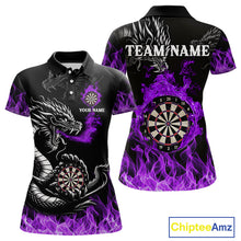 Load image into Gallery viewer, Personalized Purple Flaming Dragon Dart Shirts For Women Custom Dart Team Jerseys Polo &amp; Quarter Zip TDM4309