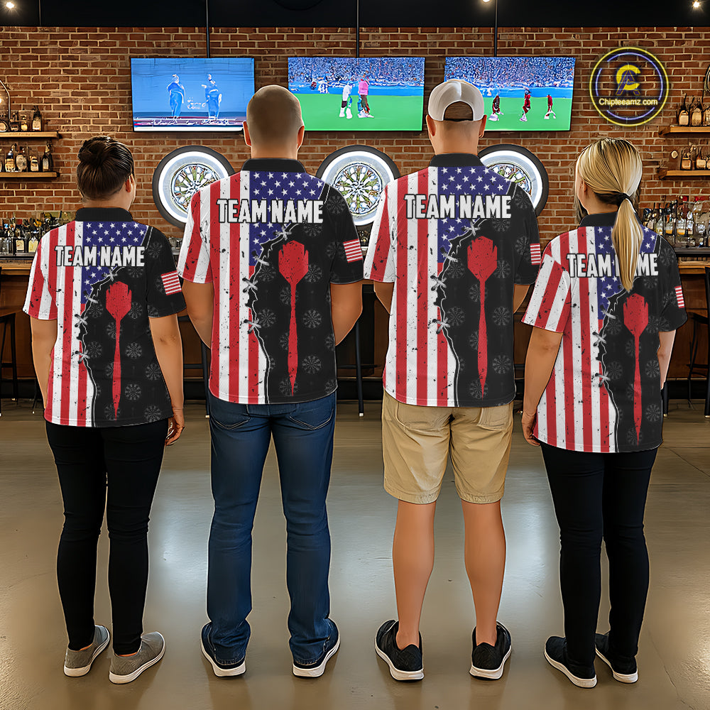 Retro American Flag Patriotic Darts Shirt For Women Custom Darts Team Jersey Polo & Quarter Zip TDM5388