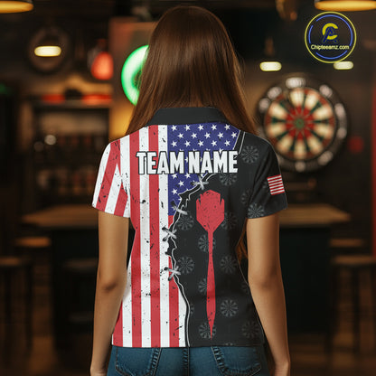 Retro American Flag Patriotic Darts Shirt For Women Custom Darts Team Jersey Polo & Quarter Zip TDM5388