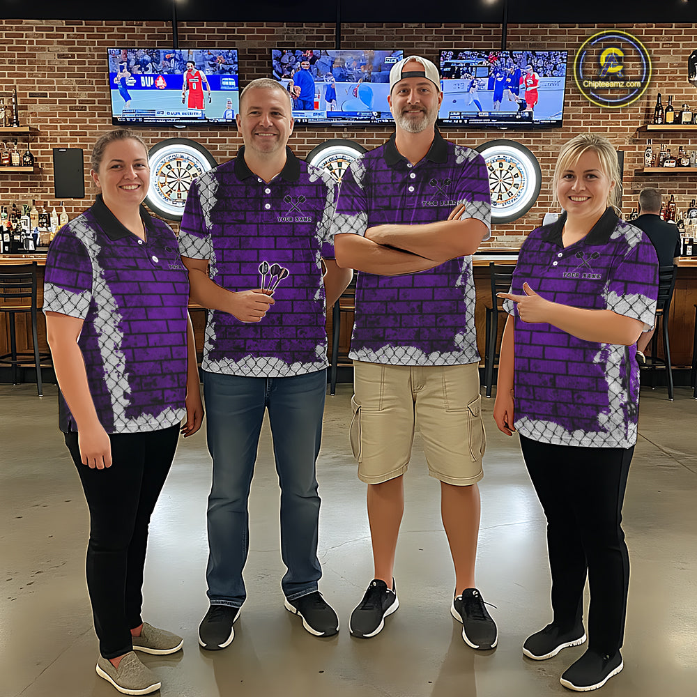 Purple Brick-Wall Fierce Bulldog Women Darts Polo Team Shirt Personalized Name For Players NYN2115