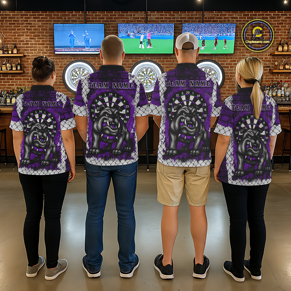 Purple Brick-Wall Fierce Bulldog Women Darts Polo Team Shirt Personalized Name For Players NYN2115