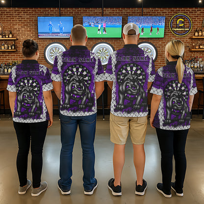 Purple Brick-Wall Fierce Bulldog Women Darts Polo Team Shirt Personalized Name For Players NYN2115