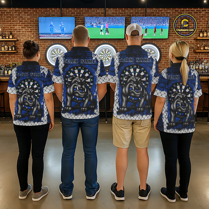 Blue Brick-Wall Fierce Bulldog Men Darts Polo Team Shirt Personalized Name For Players NYN2116