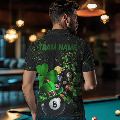 Black Grunge Billiard Balls Luckiest Shamrock Men Pool Shirt Custom Patrick Day Billiard Team Jersey TDM3390