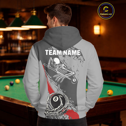 8 Ball Skeleton Billiard Hoodie For Men And Women Custom 8 Ball Hoodie Pool Team Jersey |Red TDM5676