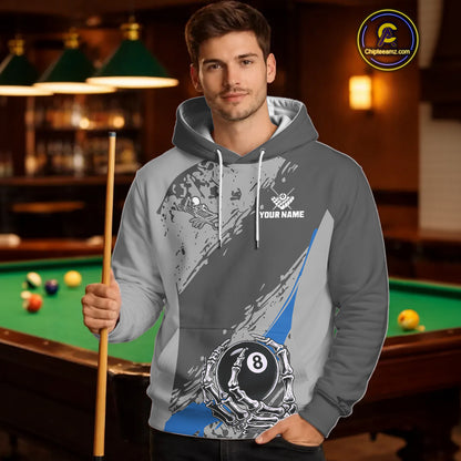 8 Ball Skeleton Billiard Hoodie For Men And Women Custom 8 Ball Hoodie Pool Team Jersey |Blue TDM5677