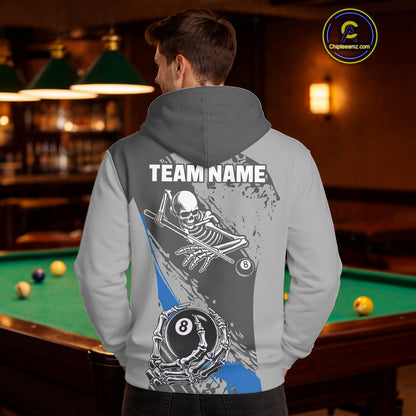 8 Ball Skeleton Billiard Hoodie For Men And Women Custom 8 Ball Hoodie Pool Team Jersey |Blue TDM5677