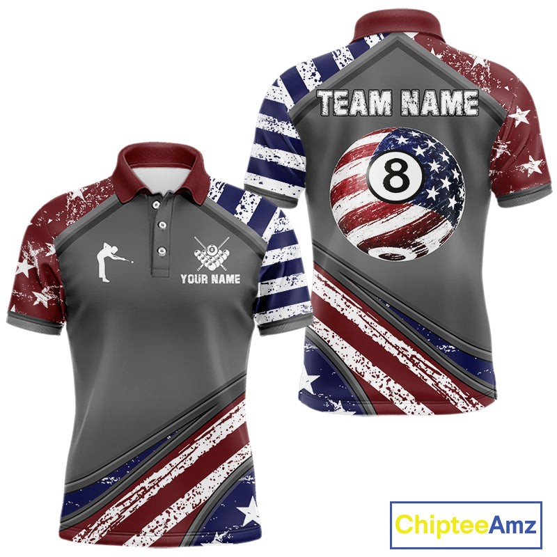 Personalized US Flag 8 Ball Pool Billiard Shirt For Men Custom Patriotic Billiard Team Jersey TDM5678