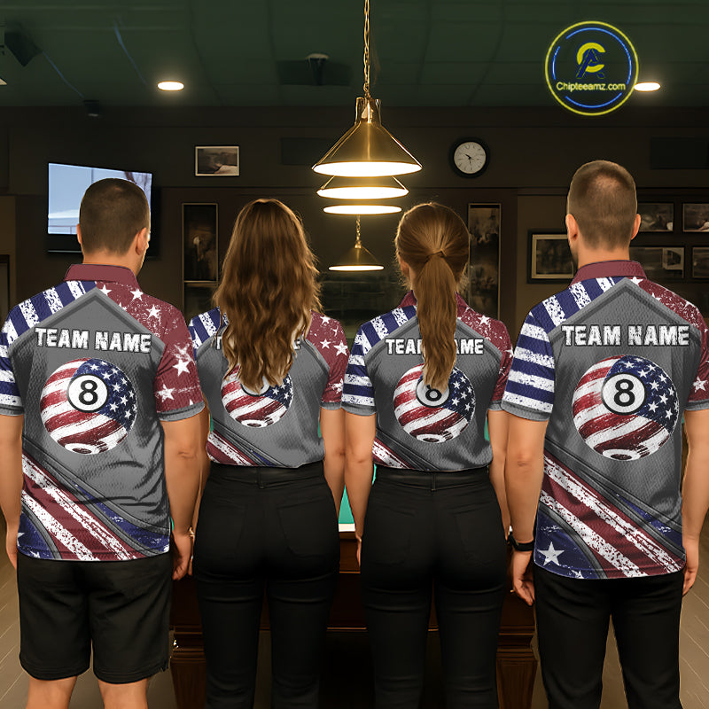 Personalized US Flag 8 Ball Pool Billiard Shirt For Women Custom Patriotic Billiard Team Jersey TDM5678