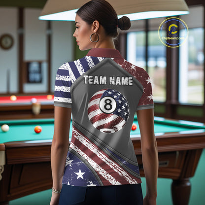 Personalized US Flag 8 Ball Pool Billiard Shirt For Women Custom Patriotic Billiard Team Jersey TDM5678