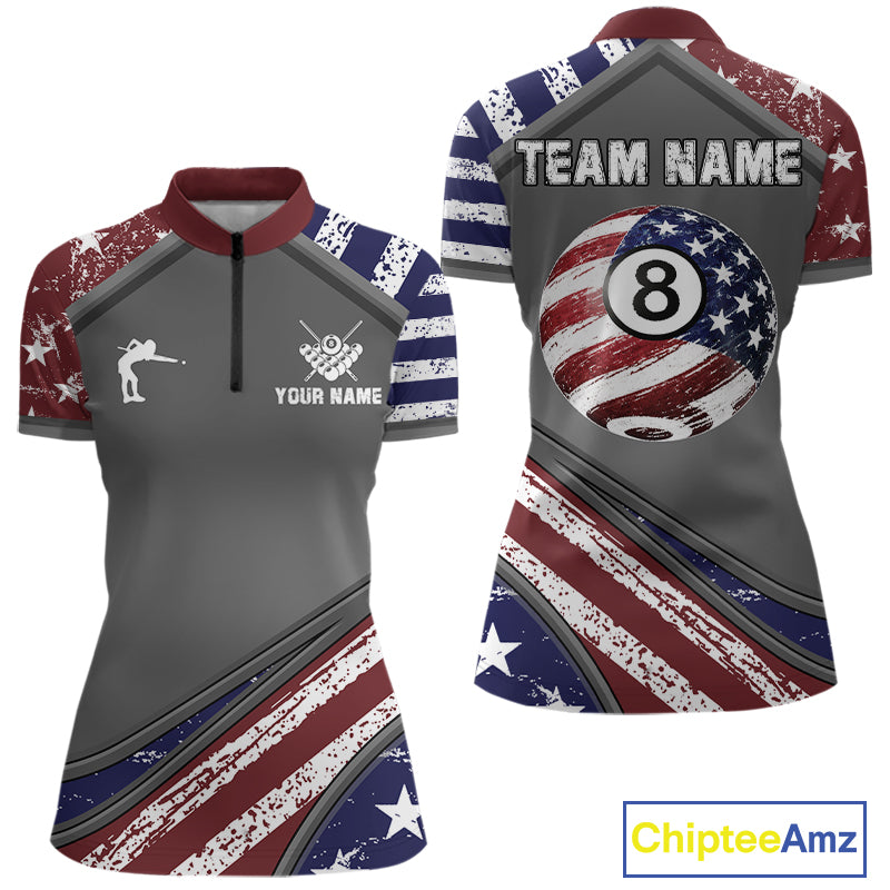 Personalized US Flag 8 Ball Pool Billiard Shirt For Women Custom Patriotic Billiard Team Jersey TDM5678