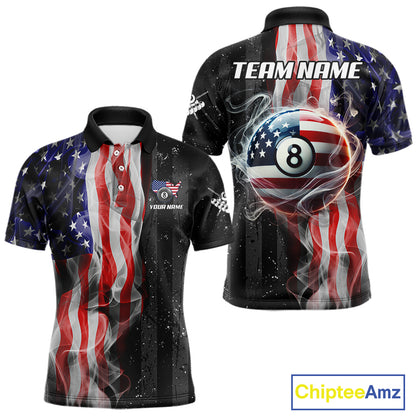 Personalized American Flag Smoke Billiard Jersey For Men, Patriotic 8 Ball Pool Billiard Shirt TDM5679