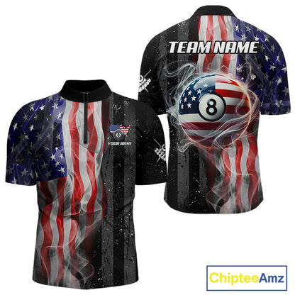 Personalized American Flag Smoke Billiard Jersey For Men, Patriotic 8 Ball Pool Billiard Shirt TDM5679