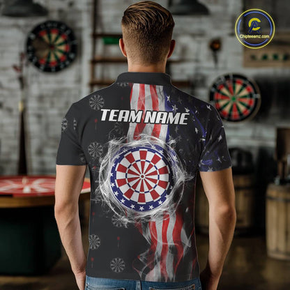Personalized American Flag Smoke Darts Shirt For Men, Patriotic Darts Jersey Team Polo & 1/4 Zip TDM5680