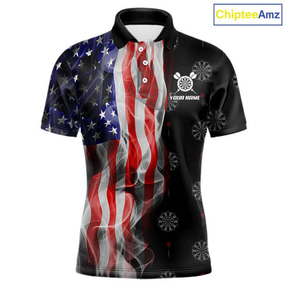Personalized American Flag Smoke Darts Shirt For Men, Patriotic Darts Jersey Team Polo & 1/4 Zip TDM5680