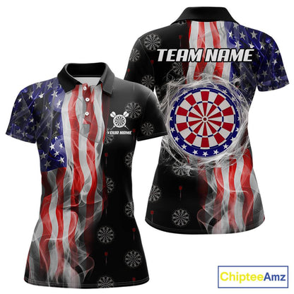 Personalized American Flag Smoke Darts Shirt For Women, Patriotic Darts Jersey Team Polo & 1/4 Zip TDM5680