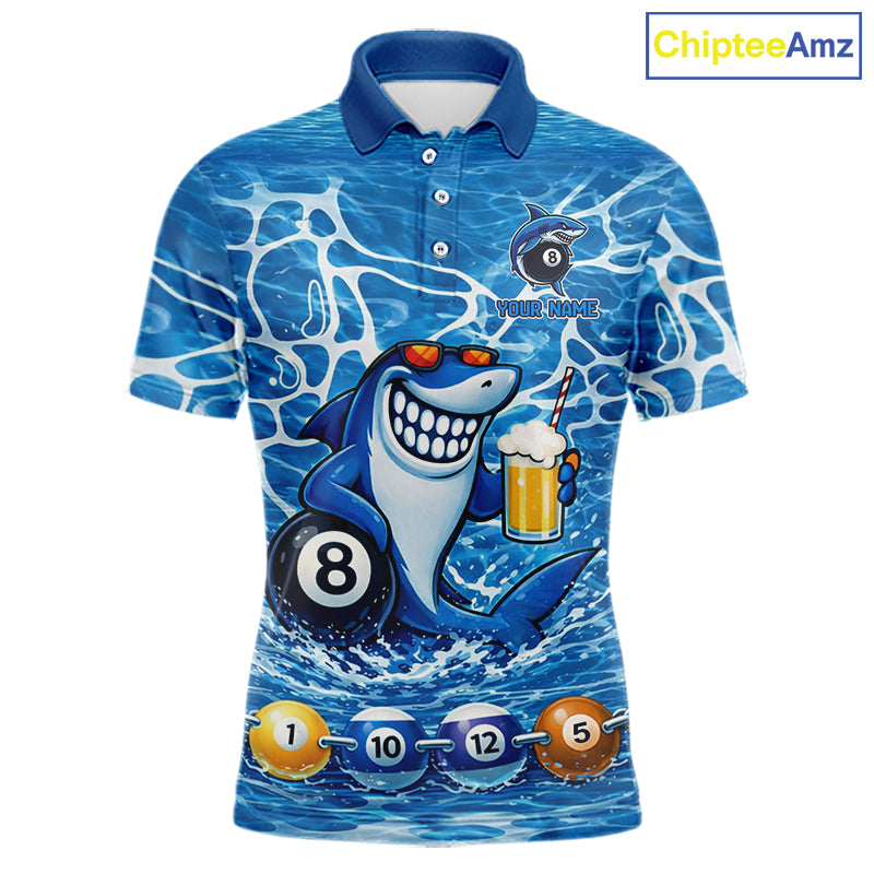 Blue Funny Shark 8 Ball Pool Billiard Shirt For Men Custom Billiard Team Jersey Polo & 1/4 Zip TDM5884