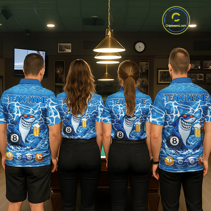 Blue Funny Shark 8 Ball Pool Billiard Shirt For Men Custom Billiard Team Jersey Polo & 1/4 Zip TDM5884