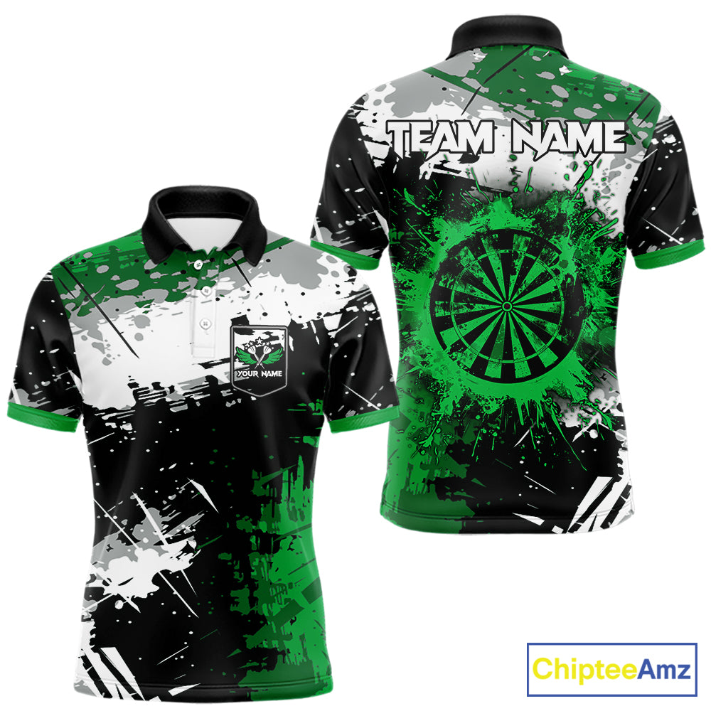 Custom Green Grunge Darts Shirt With Pocket Option For Men, Dart Team Jersey TDM5887